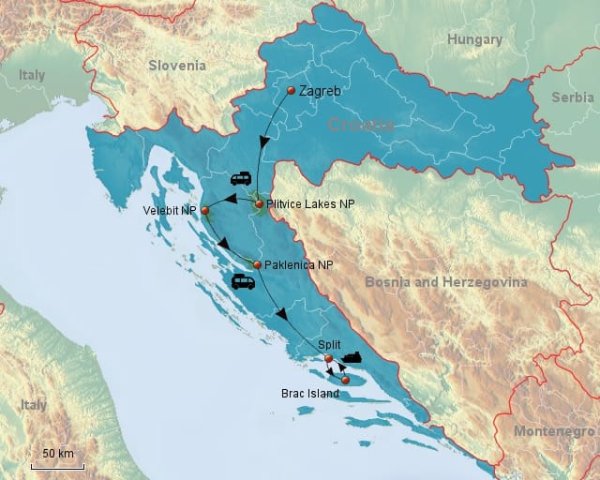 Croatia&#039;s Dalmatian Coast - Walking Tour map