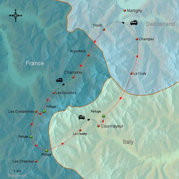 Self-Guided Tour du Mont Blanc Hike map