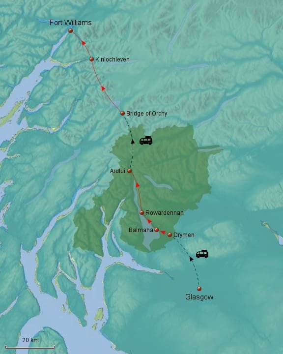 Scotland&#039;s West Highland Way Hike map