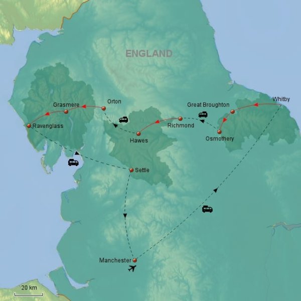 Self-Guided England Coast-to-Coast map
